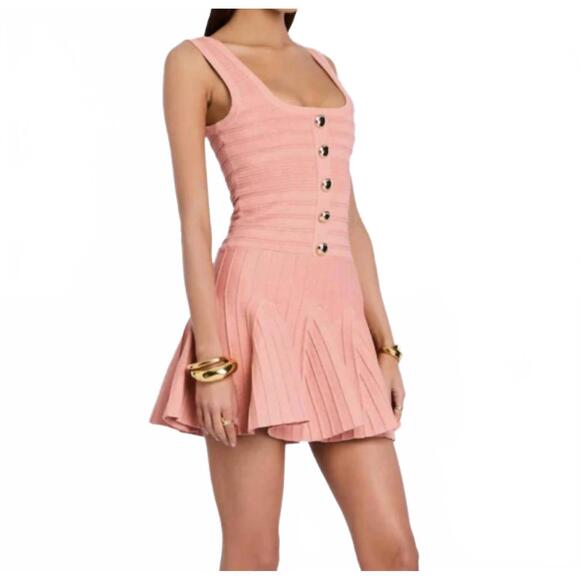 NEW RETROFETE brooke bandage dress in metallic peche - Picture 3 of 5